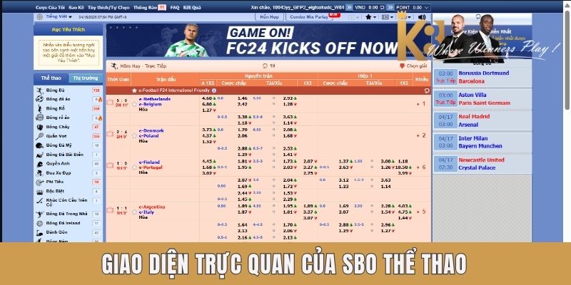 Giao diện trực quan của SBO Thể thao Giao diện trực quan của SBO Thể thao